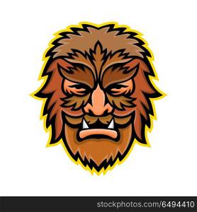 Circus Wolfman or Wolfboy Mascot. Mascot icon illustration of head of a circus wolfman or wolfboy, a circus freak or curiosity viewed from front on isolated background in retro style.. Circus Wolfman or Wolfboy Mascot