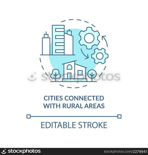Cities connected with rural areas turquoise concept icon. Urban comfort ideas abstract idea thin line illustration. Isolated outline drawing. Editable stroke. Arial, Myriad Pro-Bold fonts used. Cities connected with rural areas turquoise concept icon