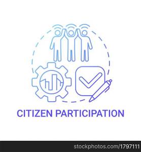 Citizen participation gradient blue concept icon. Citizens involvement abstract idea thin line illustration. Collective decisions. Vote and election. Vector isolated outline color drawing.. Citizen participation gradient blue concept icon