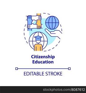 Citizenship education concept icon. GCED learning. Active role in world affairs abstract idea thin line illustration. Isolated outline drawing. Editable stroke. Arial, Myriad Pro-Bold fonts used. Citizenship education concept icon