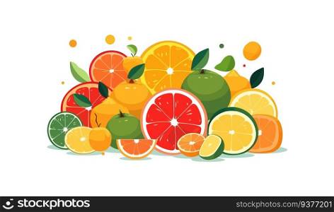 Citrus fruit flat cartoon isolated on white background. Vector illustration