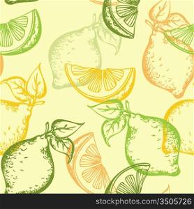 citrus seamless pattern on a yellow background