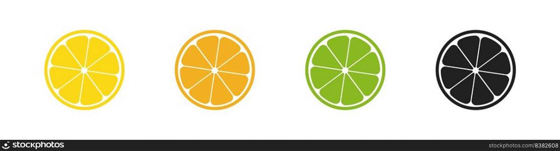 Citrus slice icon set. Vector isolated illustration. Tropical fruit icons collection. Lime Orange Lemon icon.. Citrus slice icon set. Vector illustration. Tropical fruit icons collection. Lime Orange Lemon icon.