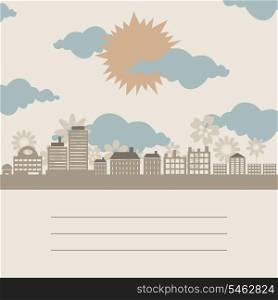 City a frame. The sun on a city about flowers. A vector illustration