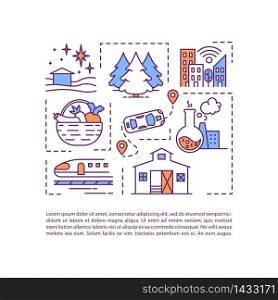 City and countryside concept icon with text. Weekend outside city. Fresh environment in village. PPT page vector template. Brochure, magazine, booklet design element with linear illustrations. City and countryside concept icon with text