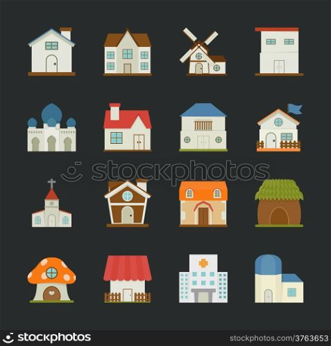 City and town buildings icons , flat design , eps10 vector format
