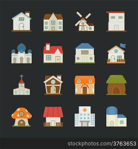 City and town buildings icons , flat design , eps10 vector format