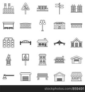 City architecture icons set. Outline set of 25 city architecture vector icons for web isolated on white background. City architecture icons set, outline style