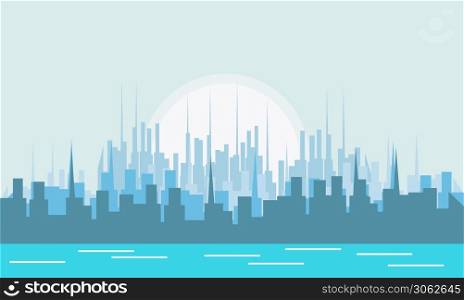 City background vector flat illustration design landscape side view