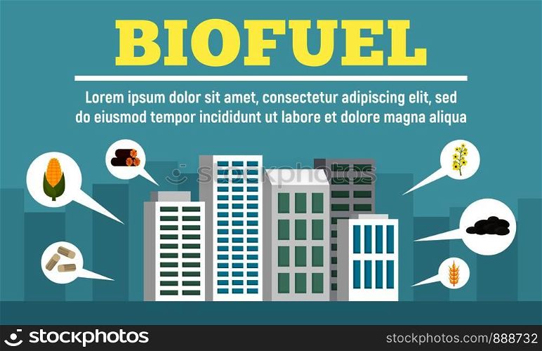 City biofuel concept banner. Flat illustration of city biofuel vector concept banner for web design. City biofuel concept banner, flat style