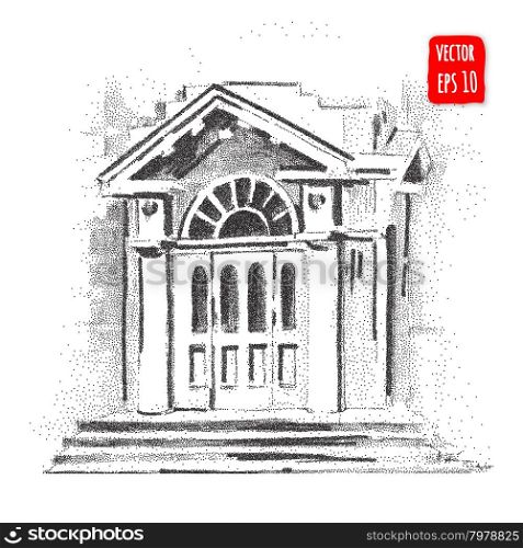 City building. Hand drawn architectural Vector illustration. Hand drawn City building
