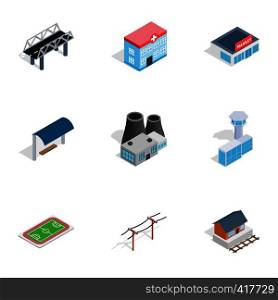 City buildings icons set. Isometric 3d illustration of 9 city buildings vector icons for web. City buildings icons, isometric 3d style