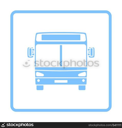 City Bus Icon Front View. Blue Frame Design. Vector Illustration.