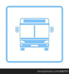 City Bus Icon Front View. Blue Frame Design. Vector Illustration.