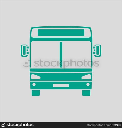 City Bus Icon Front View. Green on Gray Background. Vector Illustration.