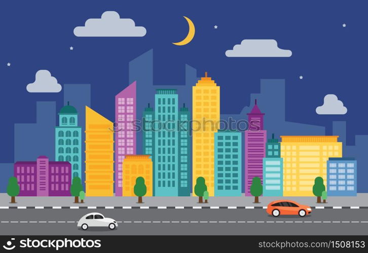 City Cityscape Skyline Landmark Building Traffic Street Illustration