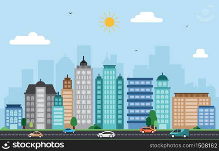 City Cityscape Skyline Landmark Building Traffic Street Illustration