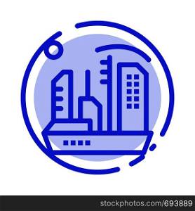 City, Colonization, Colony, Dome, Expansion Blue Dotted Line Line Icon