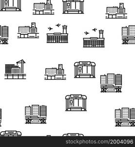 City Construction And Landscape Vector Seamless Pattern Thin Line Illustration. City Construction And Landscape Vector Seamless Pattern