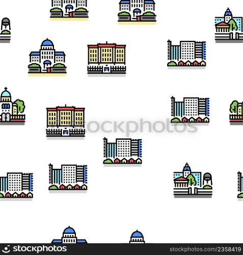 City Construction And Landscape Vector Seamless Pattern Thin Line Illustration. City Construction And Landscape Vector Seamless Pattern