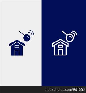 City, Construction, House, Search Line and Glyph Solid icon Blue banner Line and Glyph Solid icon Blue banner