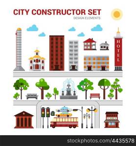 City Constructor Set. City constructor set with houses parks and urban infrastructure isolated vector illustration
