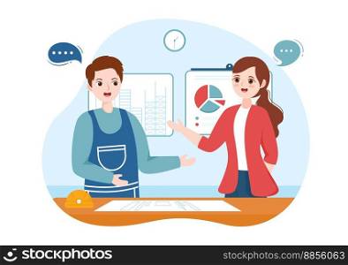 City Council Meeting with Business Team, Employee for Important Negotiation or Define Buildings in Flat Cartoon Hand Drawn Templates Illustration