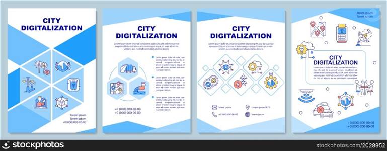 City digitalization brochure template. Urban management. Flyer, booklet, leaflet print, cover design with linear icons. Vector layouts for presentation, annual reports, advertisement pages. City digitalization brochure template