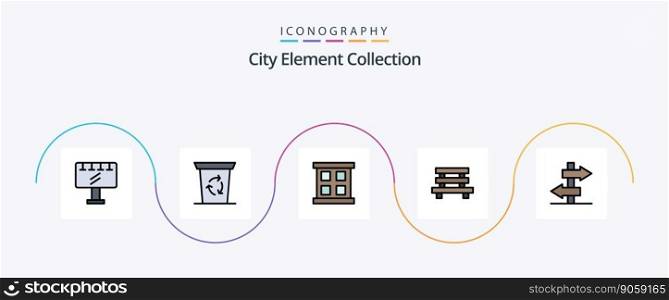 City Element Collection Line Filled Flat 5 Icon Pack Including journey. board. window. sitting. element