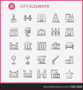 City Elements Hand Drawn Icons Set For Infographics, Mobile UX/UI Kit And Print Design. Include: Car, Vehicle, Travel, Transport, Fountain, Water Shower, City, Eps 10 - Vector