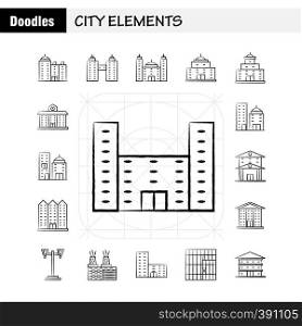 City Elements Hand Drawn Icons Set For Infographics, Mobile UX/UI Kit And Print Design. Include: Tower, Building, City, Office,, Buildings, Tower, City, Office, Eps 10 - Vector