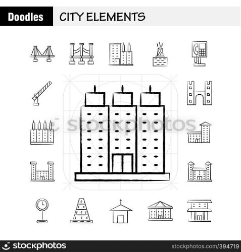 City Elements Hand Drawn Icons Set For Infographics, Mobile UX/UI Kit And Print Design. Include: Car, Vehicle, Travel, Transport, Fountain, Water Shower, City, Eps 10 - Vector