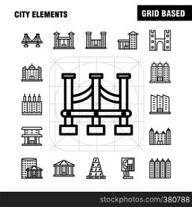 City Elements Line Icons Set For Infographics, Mobile UX/UI Kit And Print Design. Include: Car, Vehicle, Travel, Transport, Fountain, Water Shower, City, Eps 10 - Vector