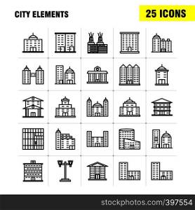 City Elements Line Icons Set For Infographics, Mobile UX/UI Kit And Print Design. Include: Tower, Building, City, Office,, Buildings, Tower, City, Office, Eps 10 - Vector