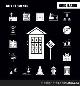 City Elements Solid Glyph Icons Set For Infographics, Mobile UX/UI Kit And Print Design. Include: Car, Vehicle, Travel, Transport, Swing, Kids, Parks, Play, Eps 10 - Vector