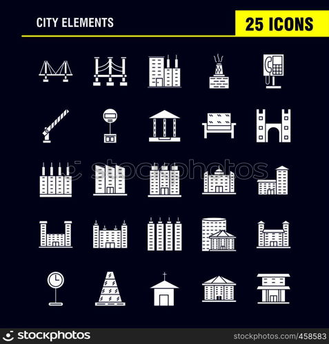 City Elements Solid Glyph Icons Set For Infographics, Mobile UX/UI Kit And Print Design. Include: Car, Vehicle, Travel, Transport, Fountain, Water Shower, City, Eps 10 - Vector