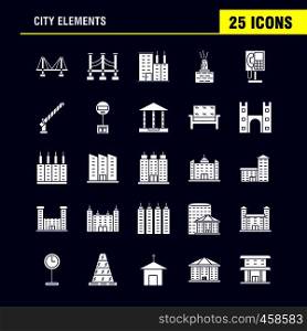City Elements Solid Glyph Icons Set For Infographics, Mobile UX/UI Kit And Print Design. Include: Car, Vehicle, Travel, Transport, Fountain, Water Shower, City, Eps 10 - Vector