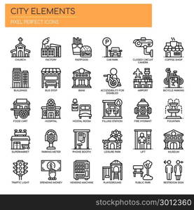 City Elements , Thin Line and Pixel Perfect Icons