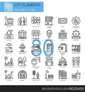City Elements , thin line icons set , Pixel Perfect Icons