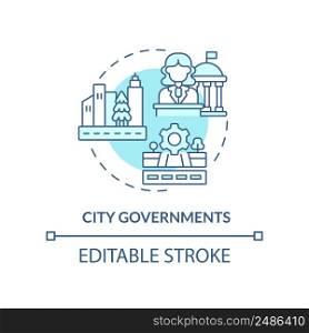 City governments turquoise concept icon. Municipal government. Institution example abstract idea thin line illustration. Isolated outline drawing. Editable stroke. Arial, Myriad Pro-Bold fonts used. City governments turquoise concept icon