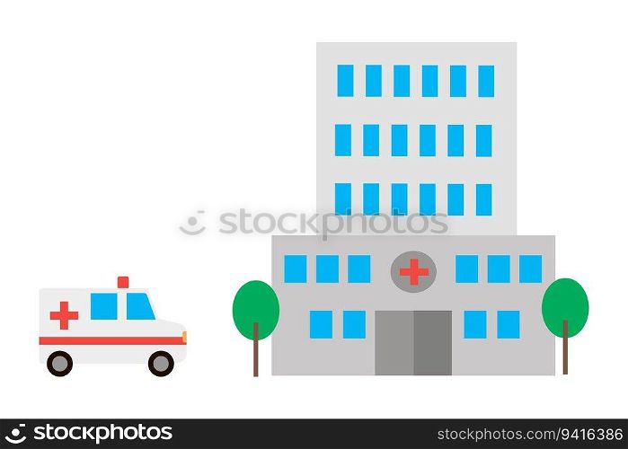City hospital building with ambulance. Vector illustration. stock image. EPS 10.. City hospital building with ambulance. Vector illustration. stock image.