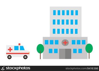City hospital building with ambulance. Vector illustration. stock image. EPS 10.. City hospital building with ambulance. Vector illustration. stock image.