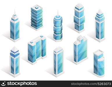 City Houses Isometric Set. City houses isometric set with modern buildings isolated vector illustration