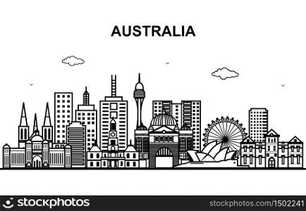 City in Australia Cityscape Skyline Line Outline Illustration