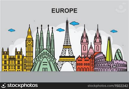 City in Europe Cityscape Skyline Travel Illustration