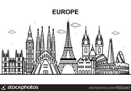 City in Europe Tour Cityscape Skyline Line Outline Illustration