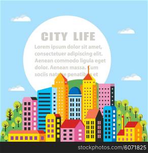 City infographics in a flat style of the houses and buildings