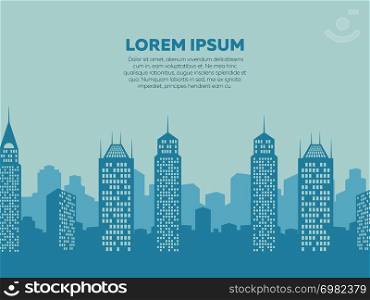 City landscape background - poster with downtown silhouettes. Architecture cityscape, vector illustration. City landscape background - poster with downtown silhouettes