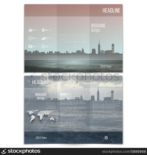 City landscape. Brochure, tri-fold flyer or booklet for business. Modern trendy design vector templates on both sides.
