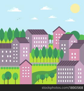 City landscape minimal geometric illustration. Vector background for banners, websites, covers.